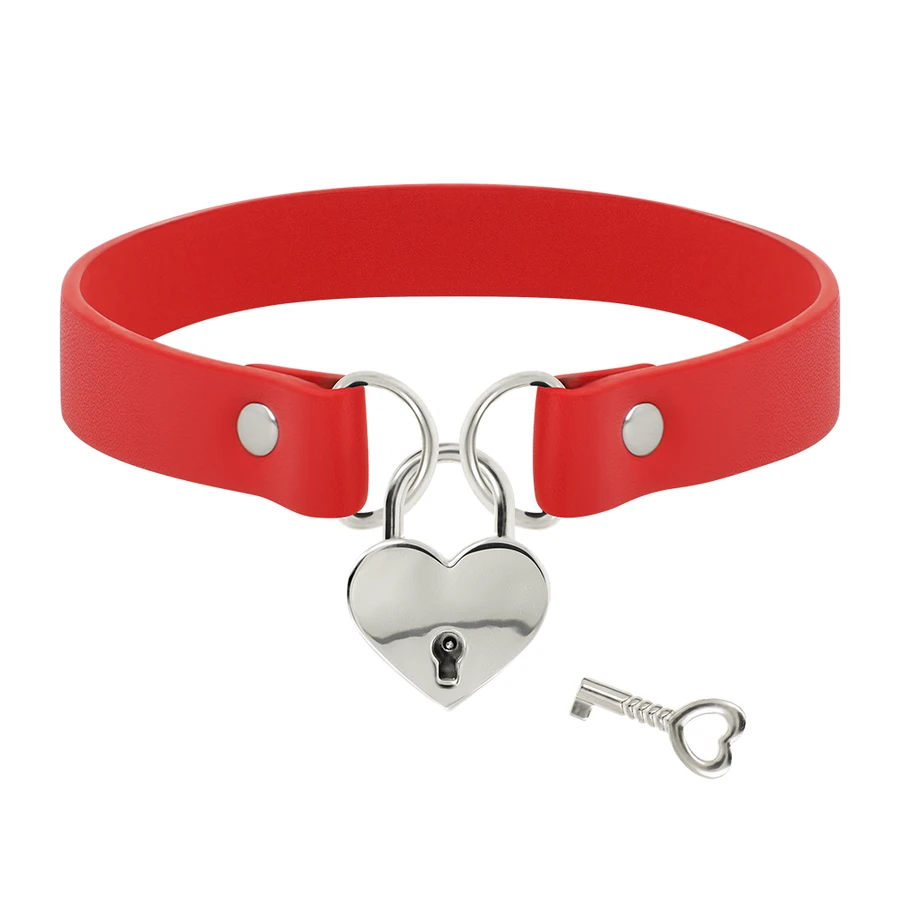 COQUETTE - CHIC DESIRE RED VEGAN LEATHER NECKLACE WITH HEART ACCESSORY WITH KEY